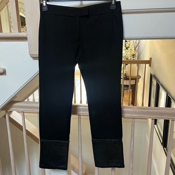 Joseph Crown Lambskin Leather Trimmed Stretch-Gabardine Pants in Black 6 - Picture 5 of 16